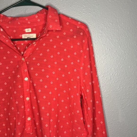 Loft Coral White Stitching Detail Full Button Up Collared Blouse Size Large - Picture 6 of 11